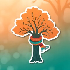 Poster - Modern flat icon design sticker. Kawaii style real tree icon vector illustration art design. Nature concept design