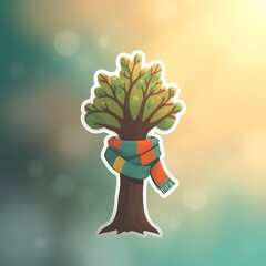 Poster - Modern flat icon design sticker. Kawaii style real tree icon vector illustration art design. Nature concept design