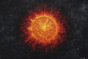 Wall Mural - fiery celestial orb on a dark backdrop