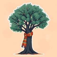 Poster - Modern flat icon design sticker. Kawaii style real tree icon vector illustration art design. Nature concept design