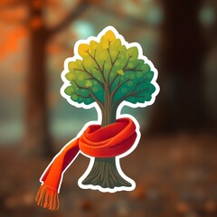 Poster - Modern flat icon design sticker. Kawaii style real tree icon vector illustration art design. Nature concept design