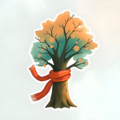 Poster - Modern flat icon design sticker. Kawaii style real tree icon vector illustration art design. Nature concept design