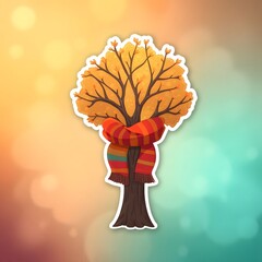 Poster - Modern flat icon design sticker. Kawaii style real tree icon vector illustration art design. Nature concept design