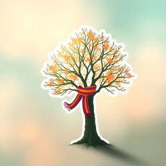 Poster - Modern flat icon design sticker. Kawaii style real tree icon vector illustration art design. Nature concept design