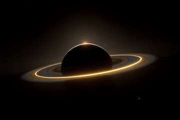 Poster - Dark planet with bright golden rings in space, showcasing cosmic beauty and celestial wonder, perfect for astronomy or science fiction themes