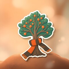 Poster - Modern flat icon design sticker. Kawaii style real tree icon vector illustration art design. Nature concept design