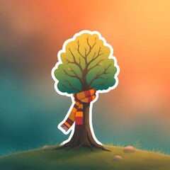 Poster - Modern flat icon design sticker. Kawaii style real tree icon vector illustration art design. Nature concept design