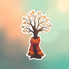 Poster - Modern flat icon design sticker. Kawaii style real tree icon vector illustration art design. Nature concept design
