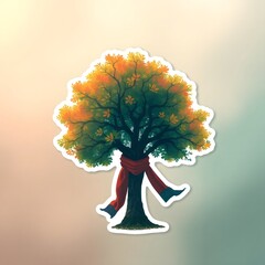 Poster - Modern flat icon design sticker. Kawaii style real tree icon vector illustration art design. Nature concept design