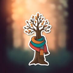 Poster - Modern flat icon design sticker. Kawaii style real tree icon vector illustration art design. Nature concept design