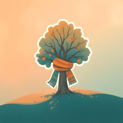 Poster - Modern flat icon design sticker. Kawaii style real tree icon vector illustration art design. Nature concept design