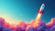 © nittiya - Abstract flat rocket soaring, clean background Business launch, soar, speed
