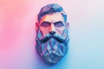 Fototapete - Geometric beard design in low-poly 3D style on a soft gradient background showcasing modern art aesthetics and digital creativity
