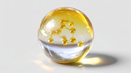 Poster - molecule within a glass sphere surrounded by a reflective surface and illuminated by soft light