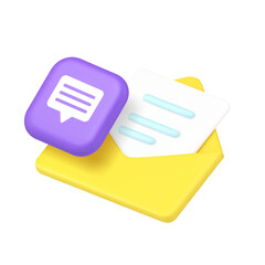 Poster - Message letter envelope internet chat online communication 3d icon realistic vector illustration. Cyberspace correspondence email inbox data send receive postal electronic mail document mailbox
