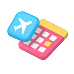 Poster - Travel business trip planning calendar data vacation global fly plane 3d icon realistic vector illustration. Tour tourism international journey airplane management organization schedule information
