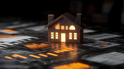 Poster - Surreal floating house amidst holographic designs digital art futuristic environment