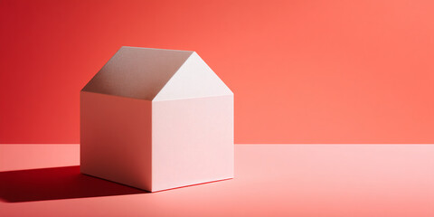 Aufkleber - White house-shaped box on coral background, showcasing minimalist design and clean lines, symbolizing simplicity, new beginnings, and homeownership