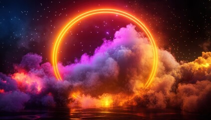 Wall Mural - neon ring through clouds