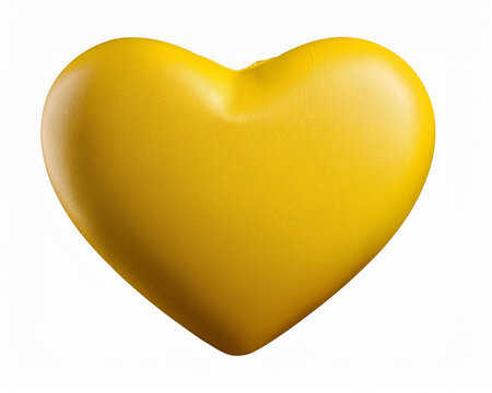 An solitary 3D render of a yellow heart on a transparent background cutaway.