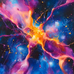 vibrant cosmic abstract art with intense colors and dynamic shapes.