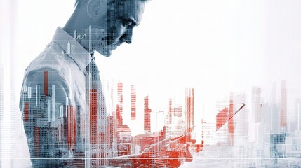 Poster - Double Exposure Image of Finance Manager Analyzing Data Trends