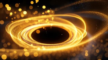 Poster - Swirling 3d neon lights in mesmerizing abstract background create yellow tunnel, vortex a evoking the image of a black hole video 4k