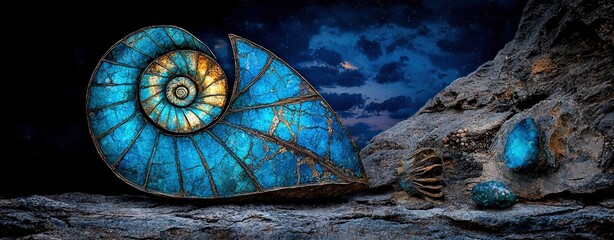 Poster - Sacred Spiral Motif in Oil Painting Style with Vibrant Blue Colors