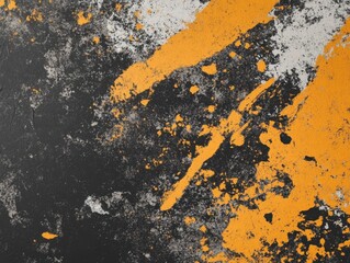 Poster - Abstract texture of black and white wall with vibrant yellow paint splatter creating a dynamic background
