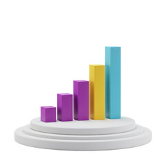 Poster - 3D Render of Colorful Bar Graph Showing Growth on White Platform