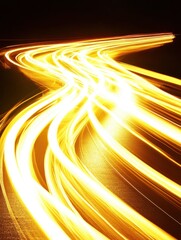 Poster - Dynamic Golden Light Trails on Dark Asphalt Road Capturing Nighttime Traffic Flow in Urban Landscape