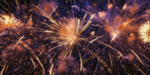 Poster - Vibrant fireworks exploding in night sky creating festive atmosphere