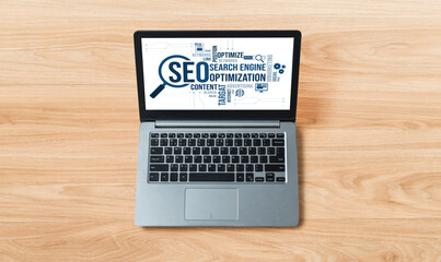 Poster - seo search engine optimization for modish e-commerce and online retail business showing on computer 