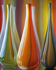 Poster - Elegant Glass Vases Arranged in a Row with Vibrant Colors and Smooth Reflections in Studio Lighting