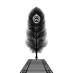Aufkleber - Black Feather Quill Pen with Symbolic Eye Design and Striped Path Creates Striking Contrast