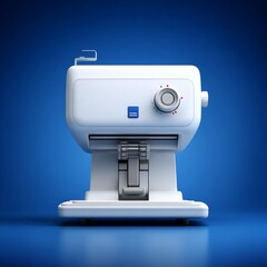 Poster - Clean White Machine with Control Knob and Lever on Blue Background, Showing Modern Design