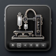 Fototapete - Futuristic 3D Printer Icon on Sleek Black App Interface - Modern Technology and Manufacturing Design.