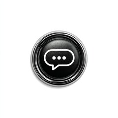 Poster - Shiny Chat Button: A Close-Up View of a Black and Silver Icon on White