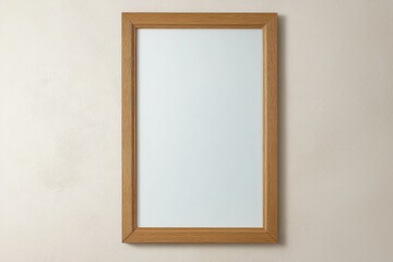 Poster - Empty wooden frame hanging on a white wall, waiting for a picture