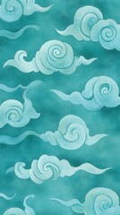 Poster - Ethereal teal background with swirling clouds evoking a serene and dreamy atmosphere perfect for creative projects and calming visuals