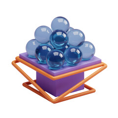 Poster - 3D Render of Blue Glass Spheres on Purple Geometric Base