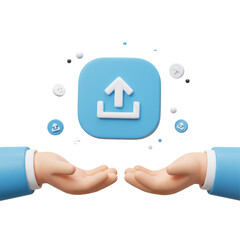 Poster - 3D Render of Hands Holding a Blue Upload Icon