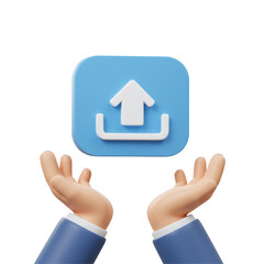 Poster - 3D Render of Hands Gently Holding a Blue Upload Icon