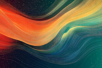 Poster - Abstract wavy lines of vibrant colors with a dotted network pattern.