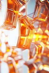Poster - Abstract golden crystal structure with geometric shapes gleaming in warm light creating a futuristic and modern design with a sense of depth and dimension
