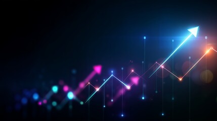 Poster - Colorful digital data visualization showing growth trends in a modern finance environment during the evening