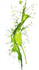 Poster - Dynamic splash of vibrant green paint suspended in midair against a clean white background creating a modern abstract art piece