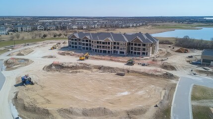 Poster - Aerial view of large-scale residential development in early construction stages