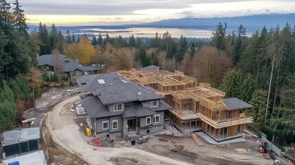 Poster - Aerial view of large-scale residential development in early construction stages