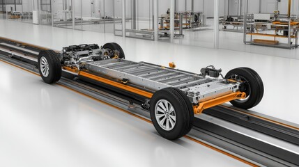 Poster - Car chassis on conveyor system in a high-tech vehicle manufacturing plant